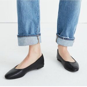 Madewell The Reid Ballet Flat in Leather Black Sz 7.5